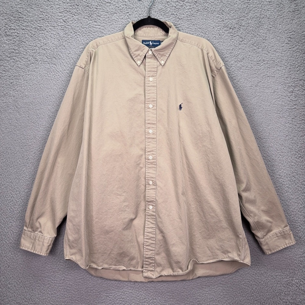 Ralph‎ Lauren Shirt Mens XL Beige Blake Button Preppy Office Business Minimalist